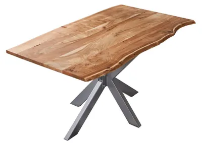 Produktbild von Esstisch Baumkante massiv Akazie natur 160 x 85 cm Spidergestell silber BENNI