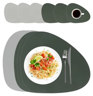 Platzdeckchen-Set 6-tlg. Kunstleder grau/grün oval 30x40,5 cm