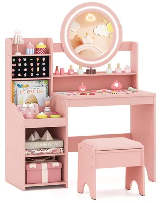 Produktbild von FANTASK Kinderschminktisch Set, Schminktisch Holz mit Spiegel, Regalen & gepolst