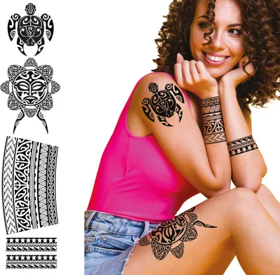 Produktbild von Hawaiische Tribal Tattoos Sommer Kollektion Weltkulturen Fantasievolle Designs Erwachsene Langhaltend Kreativ Traditionelle Muster Abstrakt, Farbe: Schwarz