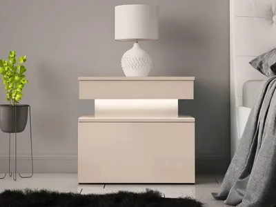 Obrázek produktu pro Noční stolek HYDA - pískový béžový + LED osvětlení