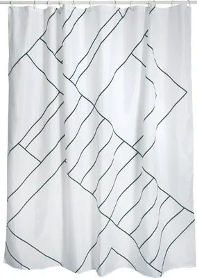 Zdjęcie produktu dla MSV Antypleśniowa zasłona prysznicowa - antybakteryjna, zmywalna, wodoodporna - poliester, "Monolithic" 180x200cm biała z czarnym wzorem z 12 pierścieniami