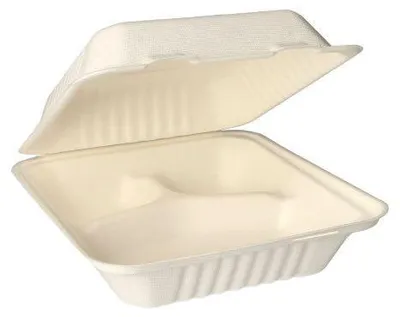Produktbild von PAPSTAR Menüboxen Zuckerrohr "pure" 3-geteilt, weiß, 7,7x20x22 cm | Schrumpffolie (25 Stück)
