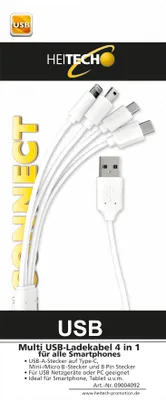 Produktbild von USB Ladekabel, 4in1, USB-C, Micro-USB, Mini-USB, 8pin