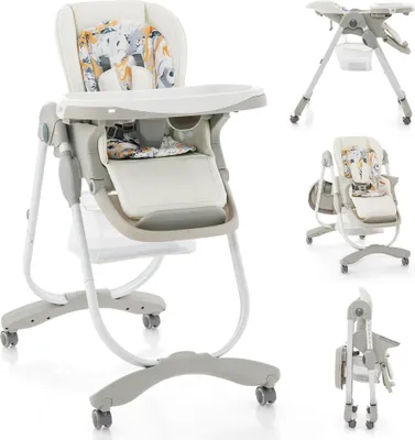 Produktbild von GOPLUS Baby Hochstuhl, kinderhochstuhl mit abnehmbares Doppeltablett, verstellbarer Rücklehne, Fußstütze & Sitzhöhen, Fütterungsstuhl mit Rollen,Weiß