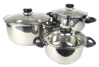 Produktbild von iH - Edelstahl Kochtopf mit Glasdeckel - Induktionsgeeignet - 3er Set - Ø16,20,24cm