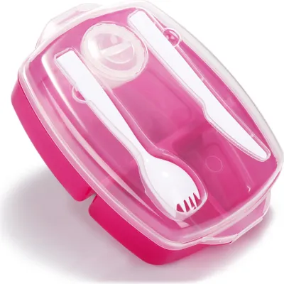 Produktbild von COM-FOUR® 4-teiliges Set Lunch-Box mit Besteck und Soßendose, Essensbox für Arbeit, Schule, Uni und Reisen, Brotdose spülmaschinengeeignet
