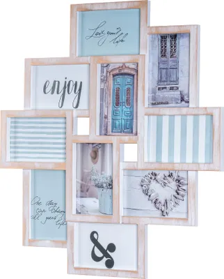 A collage of multiple framed photos arranged in a decorative pattern.