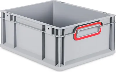 Produktbild von Eurobox NextGen Color | HxBxT 17x30x40cm | 16 Liter | Griffe rot geschlossen | Glatter Boden | Grau | Eurobehälter, Transportbox, Transportbehälter, Stapelbehälter
