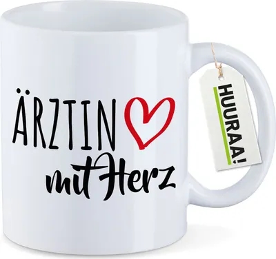 Produktbild von Huuraa Kaffeetasse Ärztin mit Herz 330ml Weiß Keramik Kaffeebecher Geschenkidee