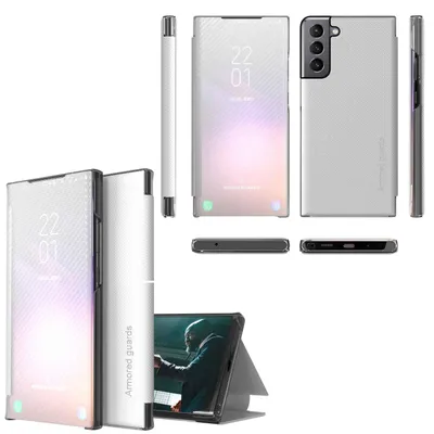 Obrázok produktu pre Pre Samsung Galaxy S21 FE Carbon Smart View Cover Case White Puzdrá na mobilné telefóny