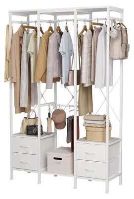 Immagine prodotto di Appendiabiti con 4 cassetti e 3 aste appendiabiti, bianco, 110x35x175 cm