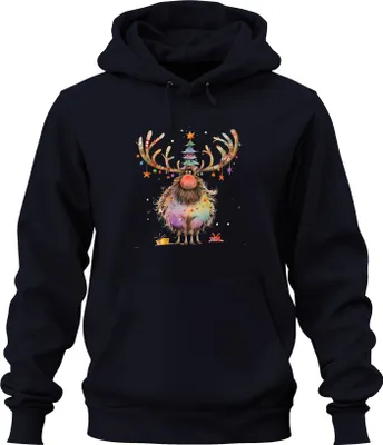 Obrázek produktu pro Vtipná vánoční mikina s kapucí Reindeer Antlers Christmas Tree Fairy Lights Uni mikina s kapucí, Navy, L