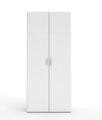 A white two-door wardrobe against a white background.