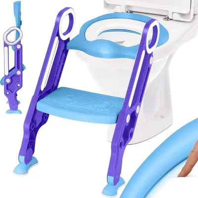 Immagine prodotto di Sedile WC per bambini - Sedile WC con scaletta - Pieghevole - Regolabile in altezza - Gradini larghi e antiscivolo - Per l'addestramento al vasino - Paraspruzzi - Verde
