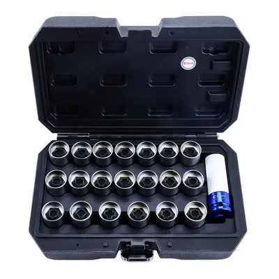 Produktbild von 21-tlg. Radschloss-Schlüssel-Set für Opel/Vauxhall #121–#140 – Demontagewerkzeug für Sicherungsradmuttern, passend für 17mm Radmutternstecknuss