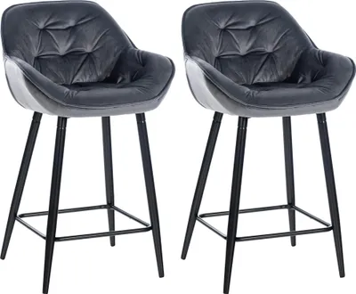 Produktbild von CLP 2er Set Barhocker Gibson Tresenstuhl gepolstert mit Fußstütze dunkelgrau Material Samt