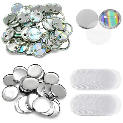 50 runde Buttonrohlinge 37 mm, weiß, mit transparenter Folie