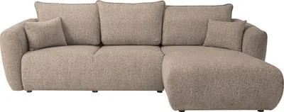 Produktbild von L-Form Ecksofa – Rechts – Modernes Sofa mit Schlaffunktion und Bettkasten – Liegefläche 210 × 140 cm – Dunkelbeige Strukturstoff Chenille