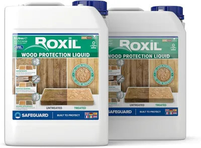 Produktbild von Roxil Holzlasur (2 x 5 L) - Bis zu 10 Jahre Witterungsschutz und Hydrophobierung für Weichholz und gealtetes Hartholz im Außenbereich