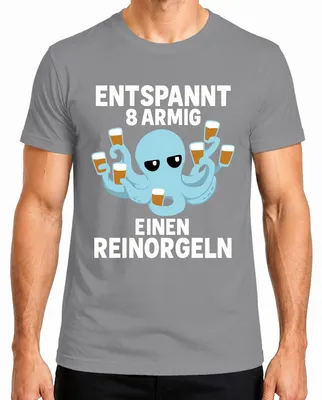 Produktbild von Entspannt 8 armig einen reinorgeln Oktopus Bier Geschenk Lustig Herren T-Shirt, Grau, S