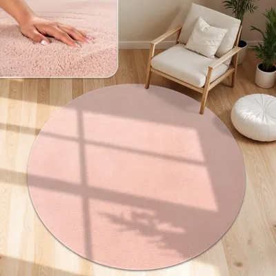Produktbild von Moderner Wohnzimmer Teppich Kurzflor Waschbar Weich Felloptik Anti-Rutsch Grösse 120 cm Rund