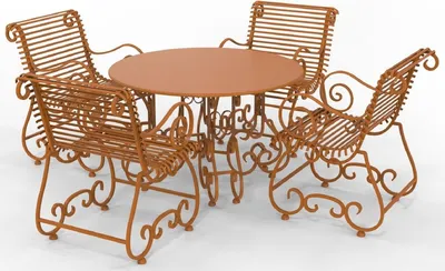 Produktbild von Casa Padrino Jugendstil Schmiedeeisen Gartenmöbel Set - Verschiedene Farben - 1 Runder Gartentisch & 4 Gartenstühle mit Armlehnen - Jugendstil Schmiedeeisen Garten & Terrassen Möbel