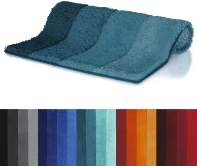 Produktbild von Spirella Badteppich Badematte Badvorleger Duschvorleger Mikrofaser Hochflor flauschig 55x65 cm – Türkis/Petrol