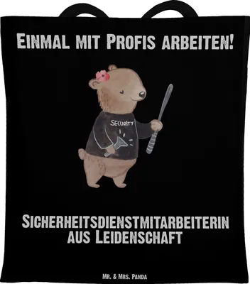 Produktbild von Mr. & Mrs. Panda Shopping Tasche Sicherheitsdienstmitarbeiterin Leidenschaft - Schwarz - Geschenk, Beutel, Jutetasche, Schultasche, Uni