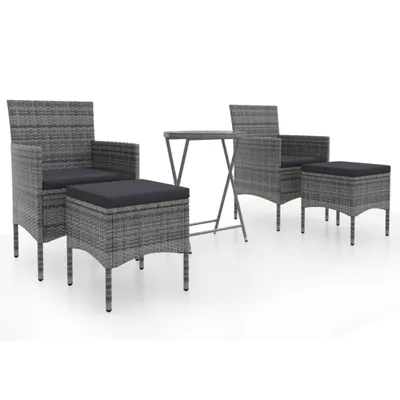 Produktbild von 5-tlg. Garten-Bistro-Set Poly Rattan und Hartglas Grau