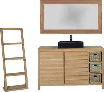 Produktbild von Teako Design Badmöbel Set Lomma Teakholz 4-teilig 150 cm Spiegel Waschtisch
