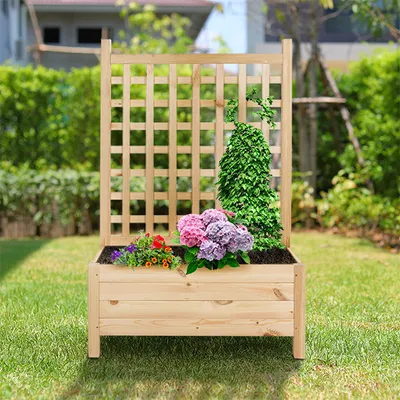 Produktbild von Blumenkasten mit Rankgitter aus Kiefernholz, ca. 80x40x120cm, mit Folie