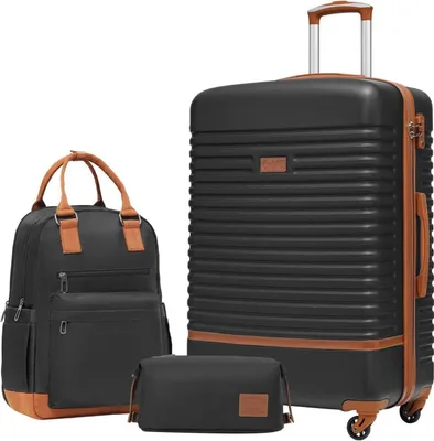 Produktbild von COOLIFE Koffer Set 3tlg ABS Hartschalen Trolley 4 Rollen TSA-Schloss - Schwarz/Braun