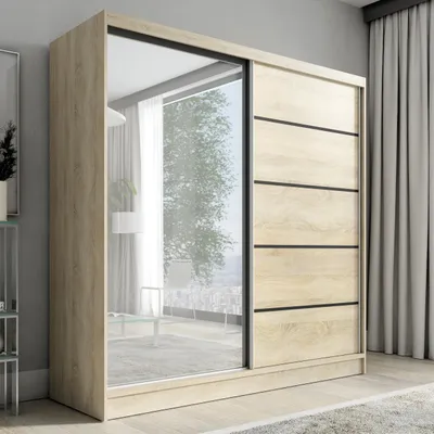 Produktbild von Schwebetürenschrank, 2-türig Schrank mit Spiegel KARO 2 200 cm (Sonoma)