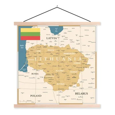 Produktbild von MuchoWow® Textilposter Karte von Litauen mit Flagge 60x60 cm mit holzfarbenen Rahmen - Wanddekoration