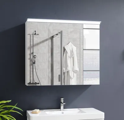 Zdjęcie produktu dla FOUR Spiegelschrank Bad mit LED-Beleuchtung in Weiß - Badezimmerspiegel Schrank mit viel Stauraum - 80 x 68 x 23 cm (B/H/T)