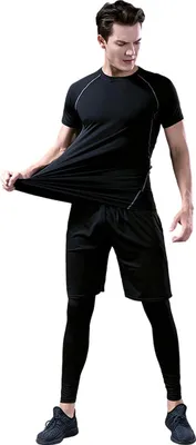 Produktbild von 3-teiliges Herren-Fitness-Set: Oberteil, Shorts, Hose, Sportanzug, Lauftraining, schnelltrocknende Kleidung