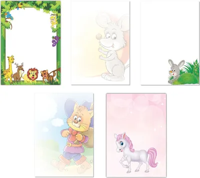 Produktbild von 5 x 5 Blatt im Set Briefpapier Mix DIN A4 Dschungel Maus Käse gestiefelte Kater Hase Pony Löwe Giraffe  (Kinder-5224)