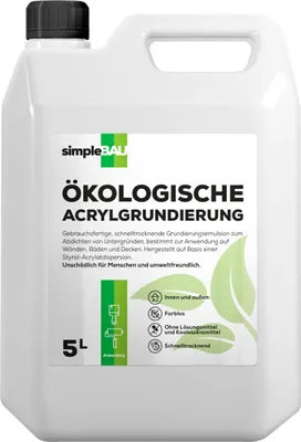 Produktbild von SimpleBau Acryl,Grundierung , Grundversiegelung für Wand Innen & Außen, Tiefgrund für stark saugende Untergründe 5 L
