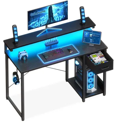 Productafbeelding van Gaming bureau - Gamebureau met LED - 100 x 45 cm - Zwart - 3 lades