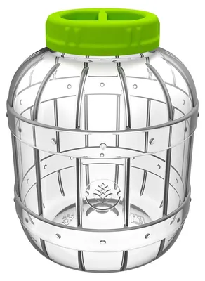 A clear product shot of a plastic storage container with a green lid.