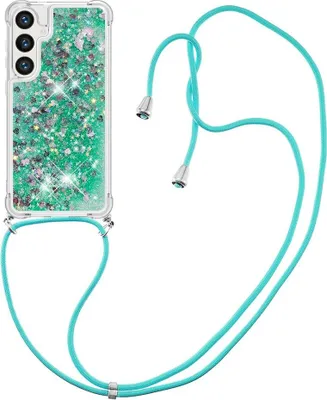 Produktbild von Samsung Galaxy S24 Hülle - Coverup Liquid Glitzer Back Cover mit Handykette - Grün