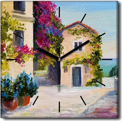 Produktbild von Coloray Uhr auf Leinwand 30x30 cm Wand Uhr Dekoration Wohnzimmer Segeltuch schwarze Hände -Flussherbstwaldbaum