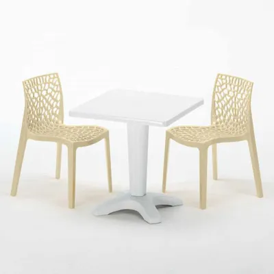 Produktbild von Weiß Quadratisch Tisch und 2 Stühle Farbiges Polypropylen-Innenmastenset Grand Soleil Gruvyer Patio - Beige