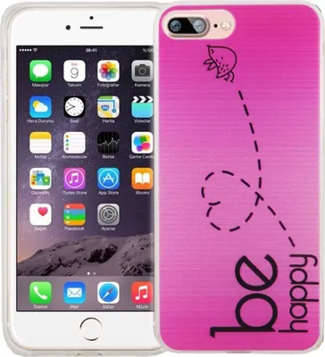 Produktbild von Handy Hülle für Apple iPhone 7 Plus Cover Case Schutz Tasche Motiv Slim Silikon TPU Be Happy Pink