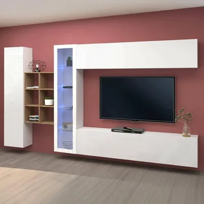 Immagine prodotto di Dmora Parete Attrezzata Alessano 30x280x180h cm Bianco Lucido, 20 Vani Apertura Battente e a Ribalta Italy