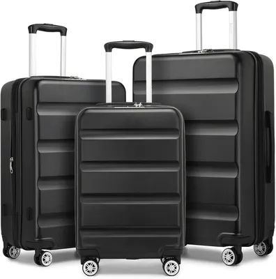 Productafbeelding van Koffer set - 3-delig - 48/61/71 cm - Uitbreidbaar - Harde schaal van ABS+PC - TSA-slot - 4 zwenkwielen - Zwart