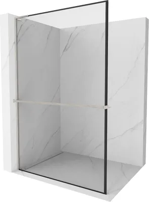 Produktbild von Mexen Kioto+ L Duschwand mit Ablage Walk-in 120 x 200 cm, schwarzes Muster, gebürstetes Nickel - 800-120-123-97-70