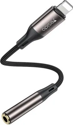 Zdjęcie produktu dla Yesido Lightning - adapter audio AUX 3,5 mm, 13 cm - czarny/szary