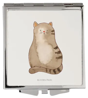 Produktbild von Mr. & Mrs. Panda Kleiner Spiegel Katze Sitzen - Weiß - Geschenk, Cat, Handspiegel, Klappbarer, Kosmetikspiegel, Herz, Katzen, Schminkspiegel, klein, Cats, Taschenspiegel
